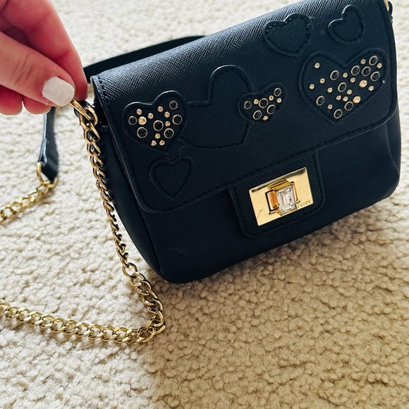 Limited Edition Y2K Juicy Couture Black Leather Hearts Gold Chain Crossbody Bag - Picture 8 of 16